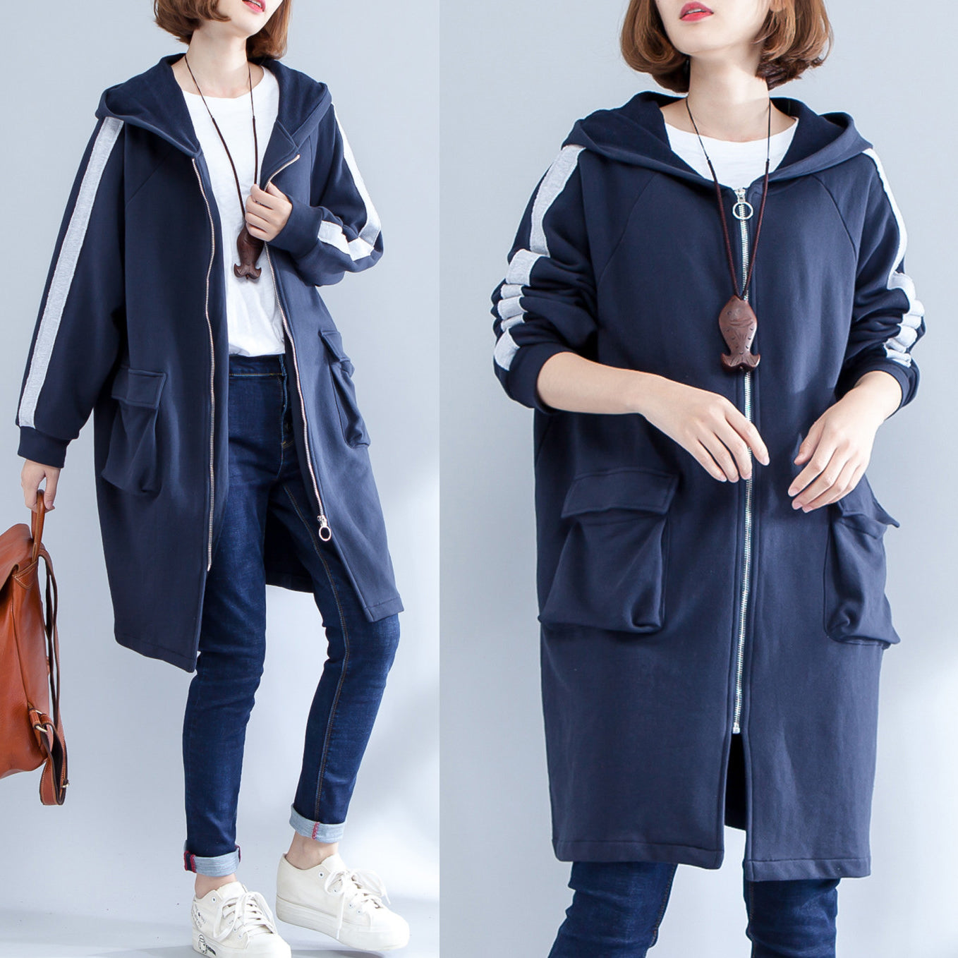 autumn navy casual sport coat cotton plus size  fit zippered outwear