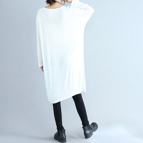 autumn white casual cotton t shirt dresses oversize long sleeve shift dress