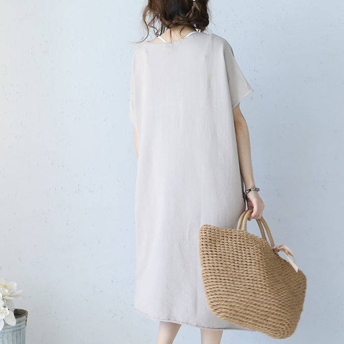 baggy white natural cotton dress oversized cotton clothing dress casual short sleeve o neck cotton dresses