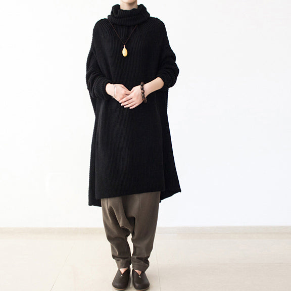 black winter dresses oversized long cotton sweaters warm knit dresses turtle neck 2025