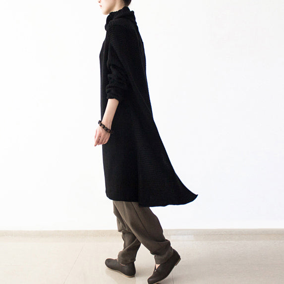 black winter dresses oversized long cotton sweaters warm knit dresses turtle neck 2025