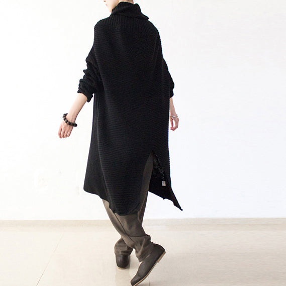 black winter dresses oversized long cotton sweaters warm knit dresses turtle neck 2025