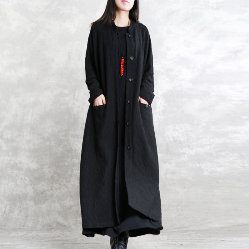 boutique black coat plus size Stand pockets maxi coat 2018 long sleeve baggy Coats