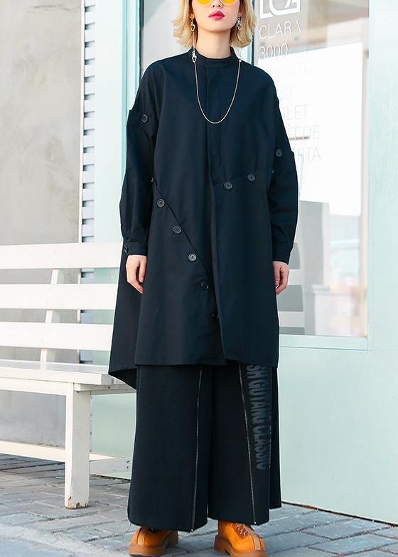 boutique casual medium length stand collar women coats black asymmetric coats