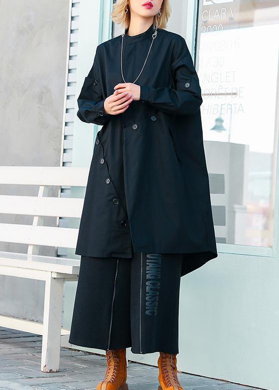 boutique casual medium length stand collar women coats black asymmetric coats