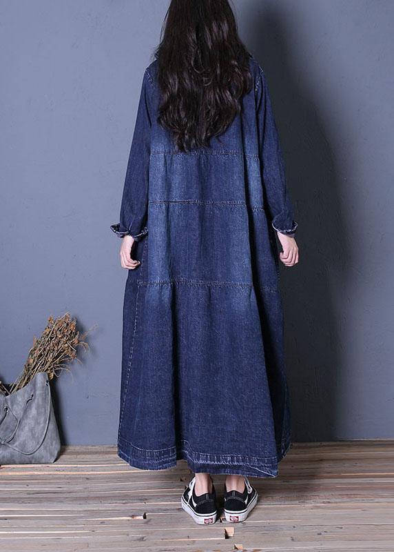 boutique oversize long fall denim blue patchwork Button Down women coats