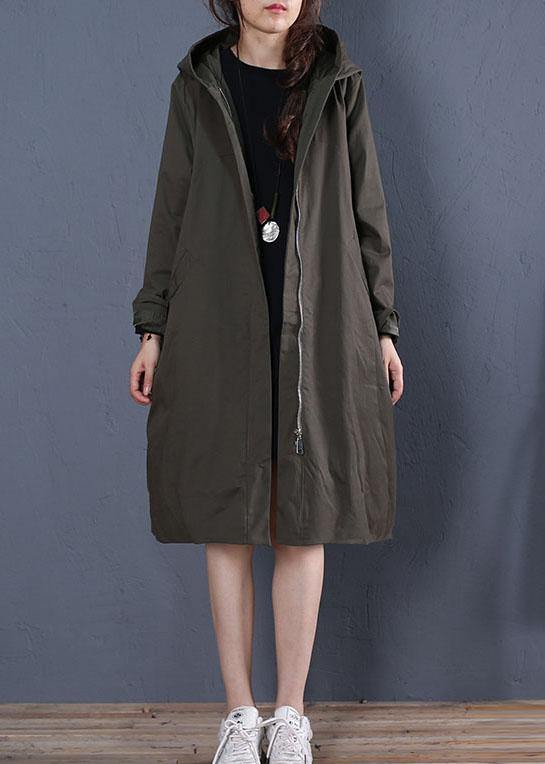 boutique oversized mid-length coats fall coat gray green hooded zippered coat