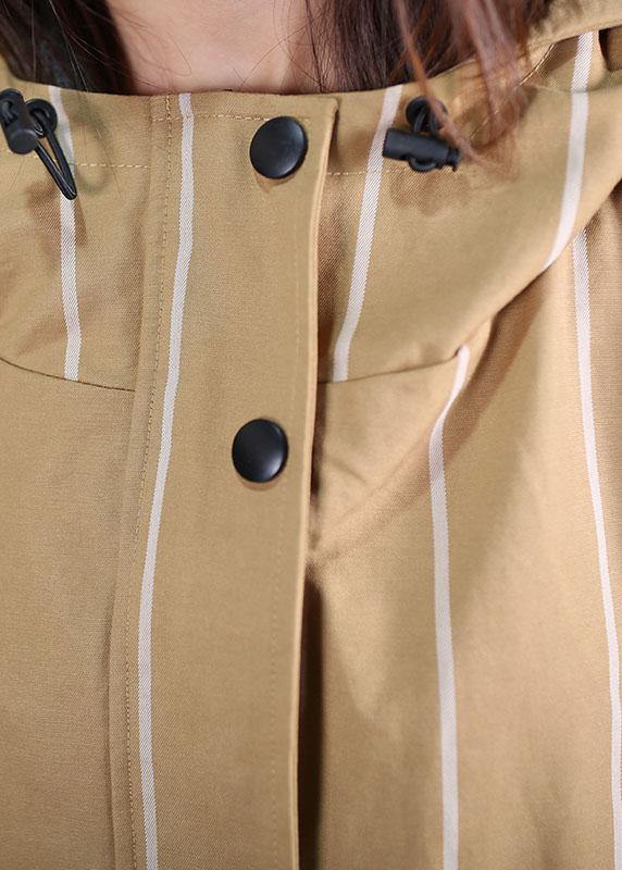 boutique women casual Coats fall khaki striped hooded zippered overcoat