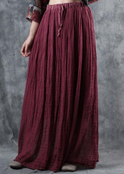 burgundy linen fall new skirts loose elastic waist maxi skirts