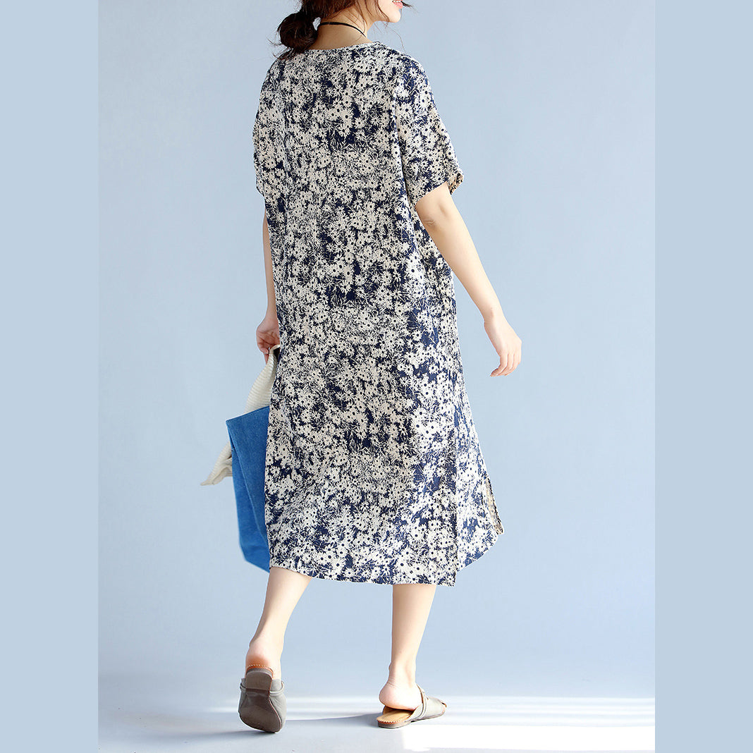 dark blueprints Midi Chiffon dresses plus size clothing women side open v neck midi dress