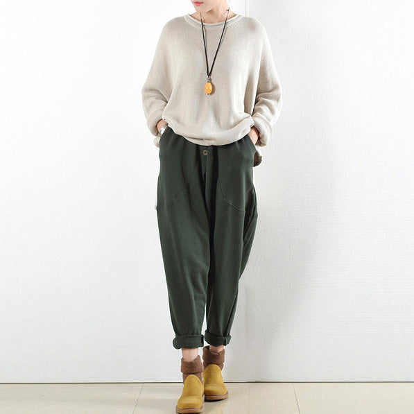 dark green warm cotton winter pants oversized pants 2025