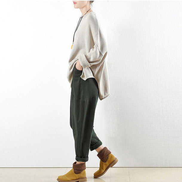 dark green warm cotton winter pants oversized pants 2025