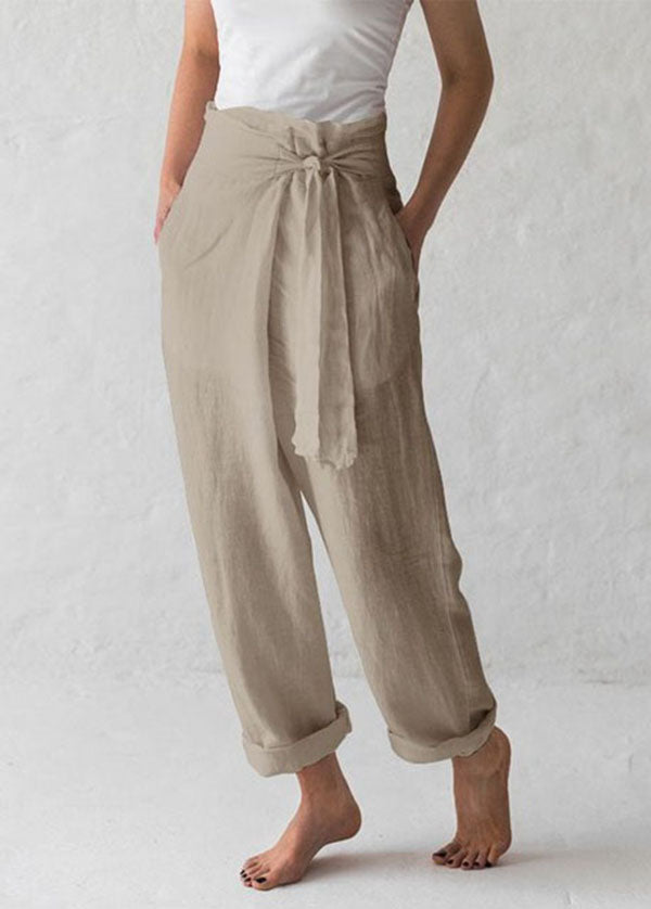 Simple Nude Linen Pants Tie Waist