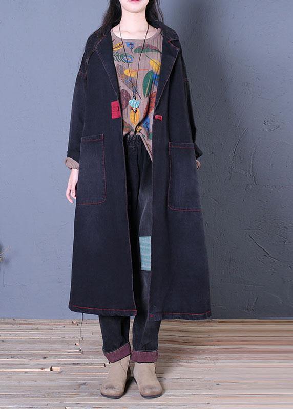 denim black coats trendy plus size fall maxi outwear