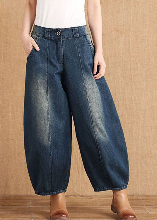 diy Blue Casual Pockets Button lantern Fall Denim Pants