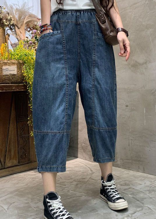 diy Blue fashion Pockets denim Pants Spring