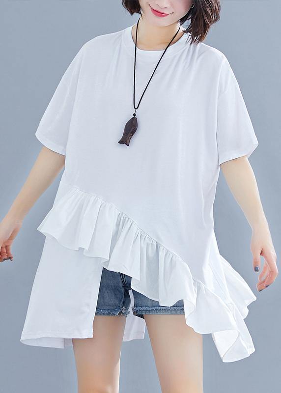 diy Ruffles asymmetric cotton Wardrobes white top summer