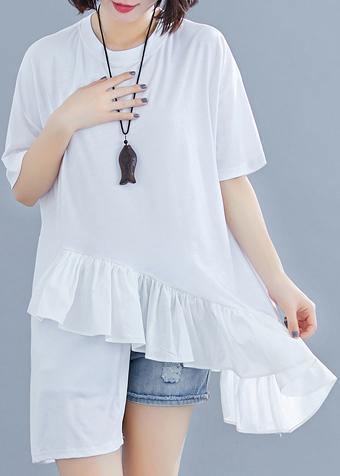 diy Ruffles asymmetric cotton Wardrobes white top summer