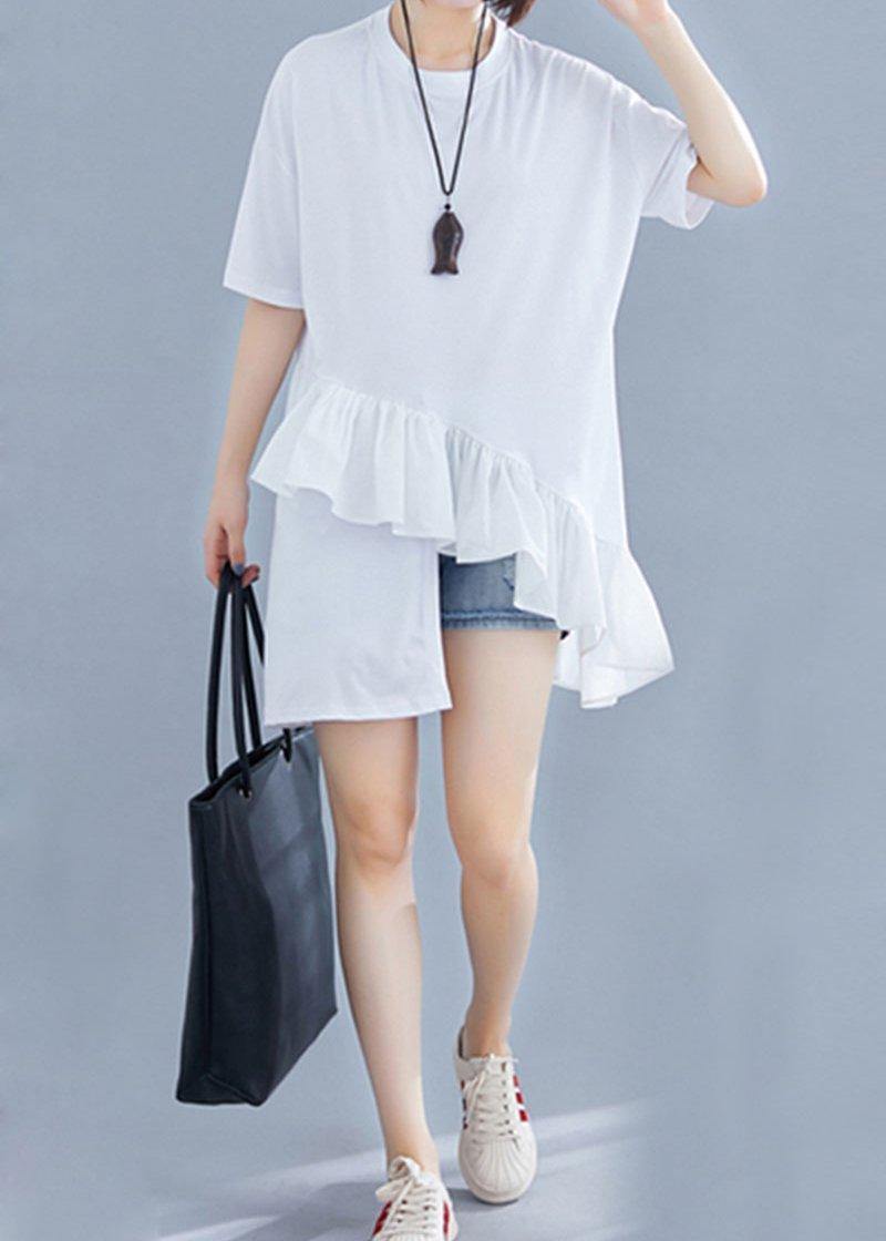 diy Ruffles asymmetric cotton Wardrobes white top summer