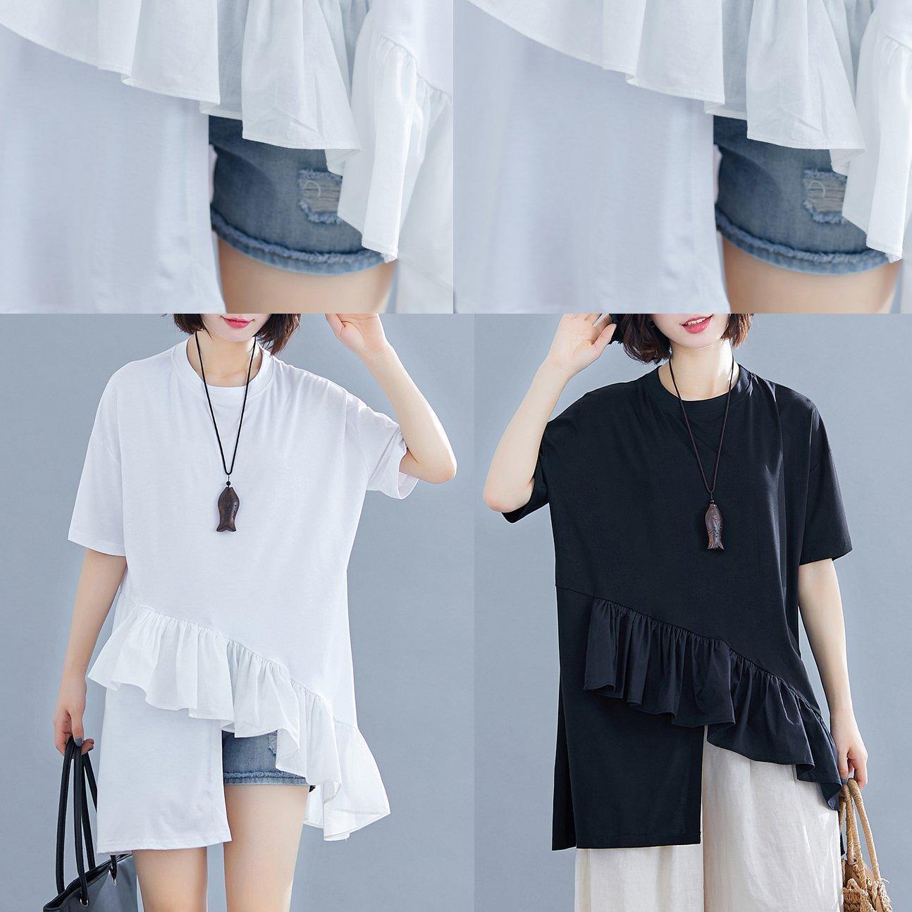 diy Ruffles asymmetric cotton Wardrobes white top summer