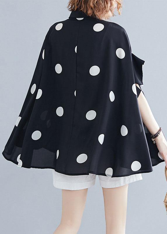 diy black dotted clothes For Women lapel Ruffles top