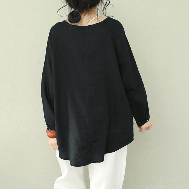 diy black linen for women Organic Work Outfits o neck tunic spring top