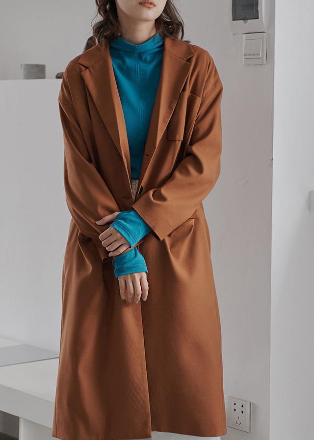 DIY Brown Fashion Tunics For Women Gifts Lapel Collar Fall Coat