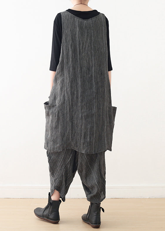 diy gray linen Fitted Work Outfits asymmetric two pieces harem pants A Line spring tops