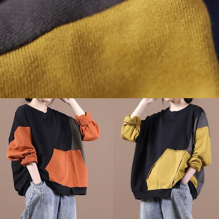 diy orange tops women o neck patchwork short fall shirts