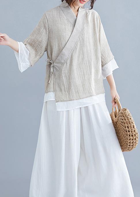 diy v neck half sleeve cotton linen clothes For Women nude blouses summer