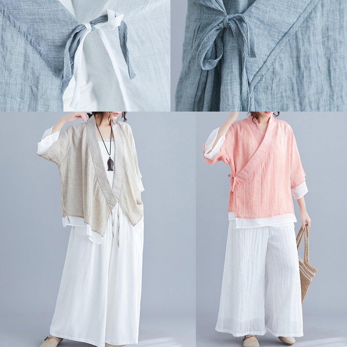 diy v neck half sleeve cotton linen clothes For Women nude blouses summer