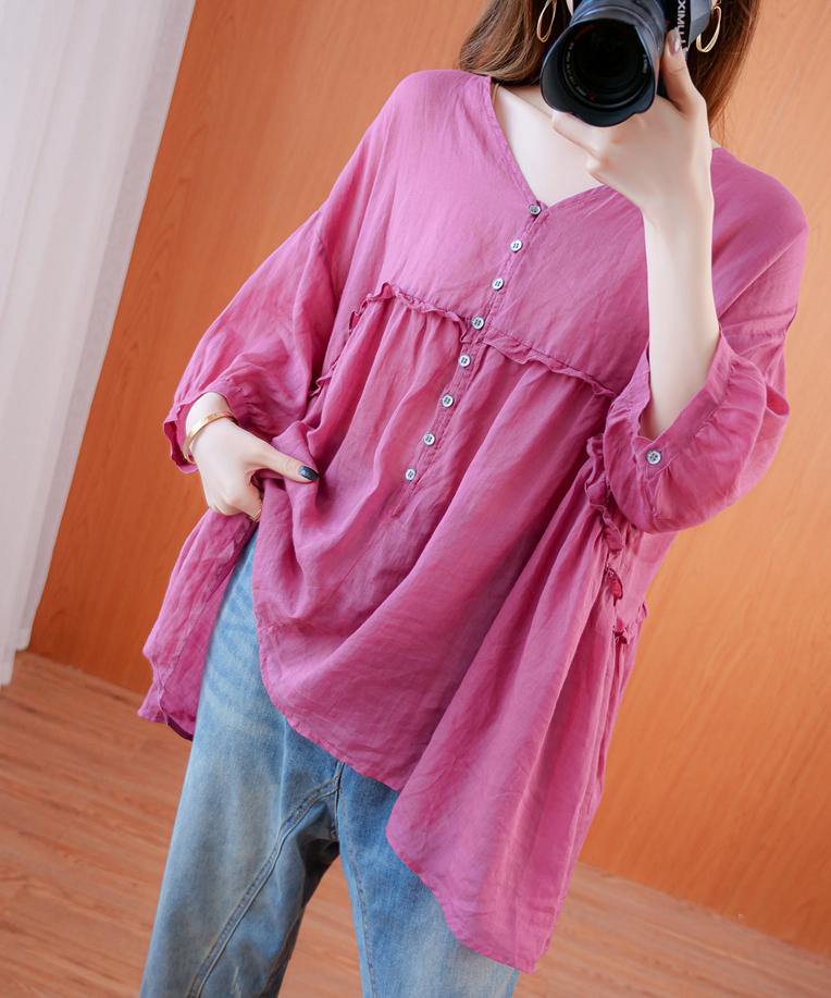 diy v neck lantern sleeve clothes For Women Sleeve rose top