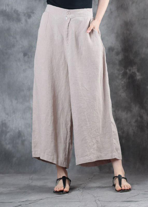 fall new linen pant loose women beige pockets wide leg pants