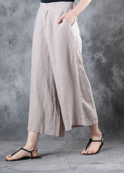 fall new linen pant loose women beige pockets wide leg pants