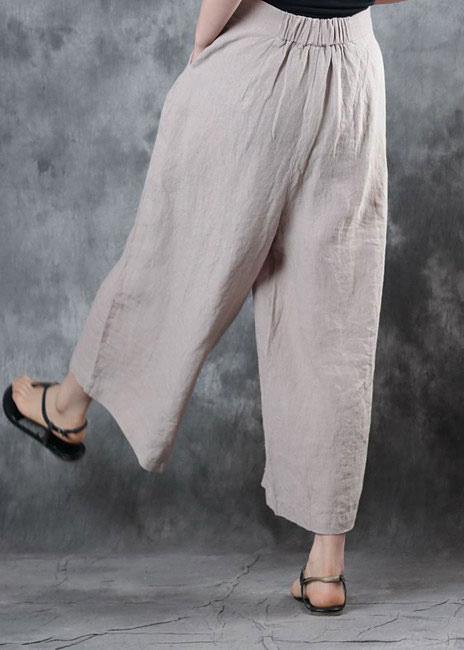 fall new linen pant loose women beige pockets wide leg pants