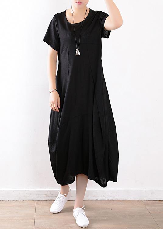 fashion black linen cotton short sleeve dresses and sleeveless coat two pieces