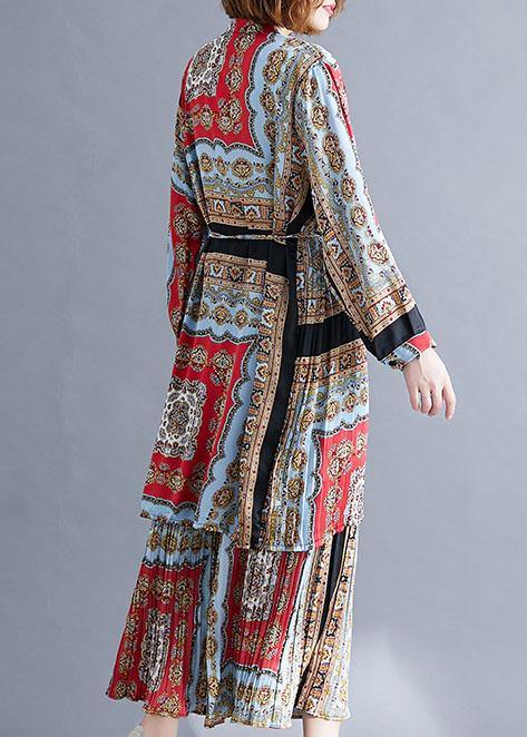 fashion casual chiffon pints shirt dresses and elastic waist wide leg pants red black prints two pieces