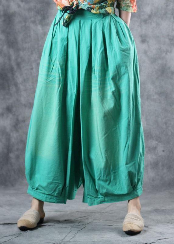 fashion women cotton green crop pants plus size elastic waist wide leg pants