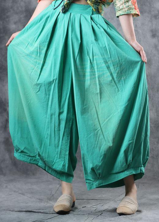 fashion women cotton green crop pants plus size elastic waist wide leg pants