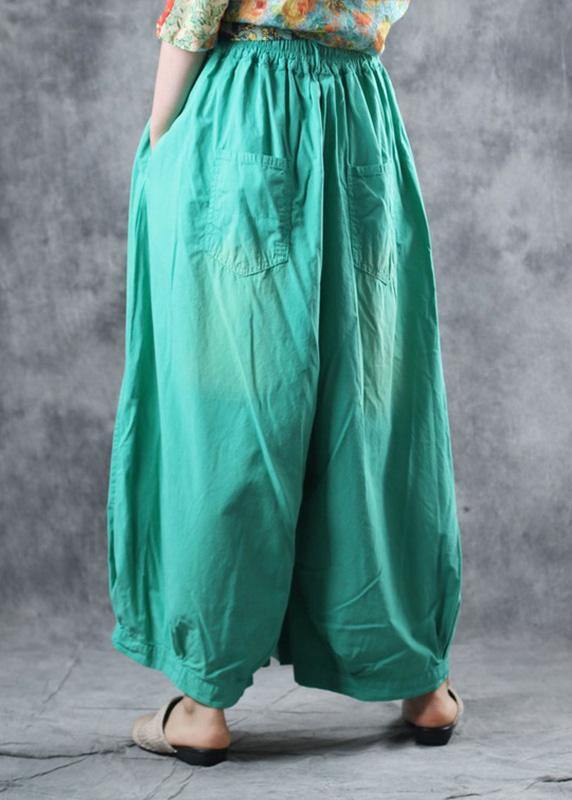 fashion women cotton green crop pants plus size elastic waist wide leg pants