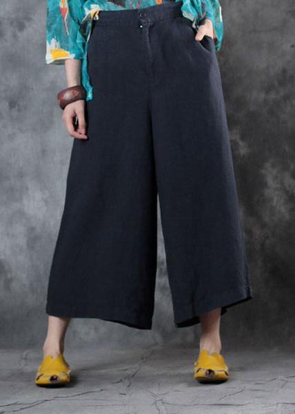 fashion women linen loose casual dark gray crop pants