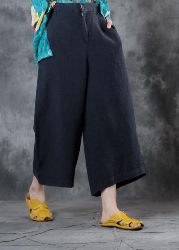 fashion women linen loose casual dark gray crop pants