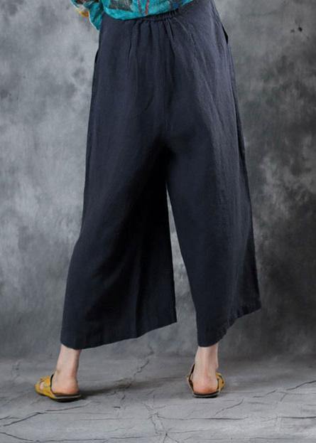 fashion women linen loose casual dark gray crop pants