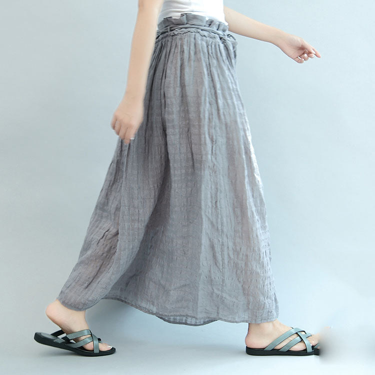 gray casual summer linen skirts plus size  a line skirts elastic waist maxi skirts