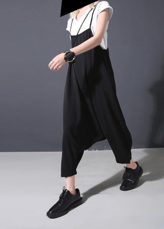 New Black Casual High Waist Cotton Blended Pants Loose Women Jumpsuit Pants