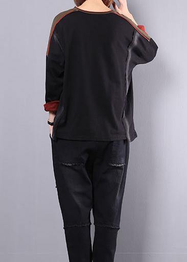 new fall cotton black patchwork blouse with casual harem pants