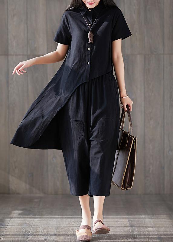 new fashion lapel asymmetric tops and harem pants black two pieces