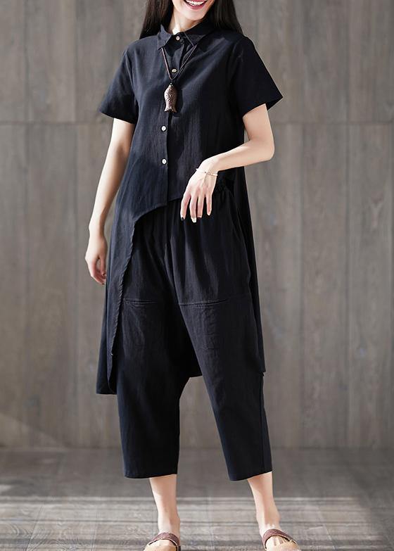 new fashion lapel asymmetric tops and harem pants black two pieces