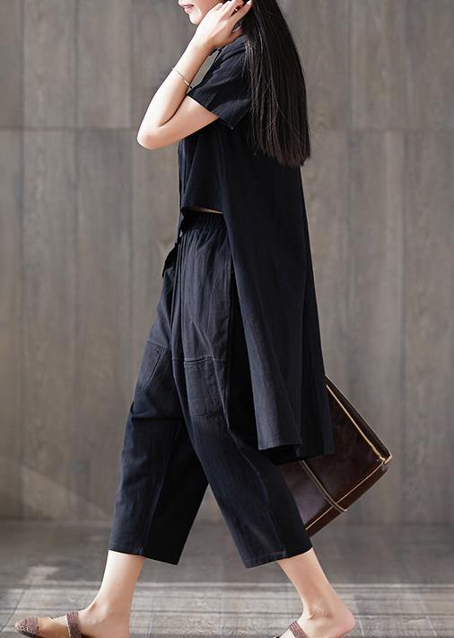 new fashion lapel asymmetric tops and harem pants black two pieces