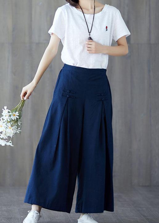 New Linen Casual Wide Leg Pants Plus Size Chinese Button Pants